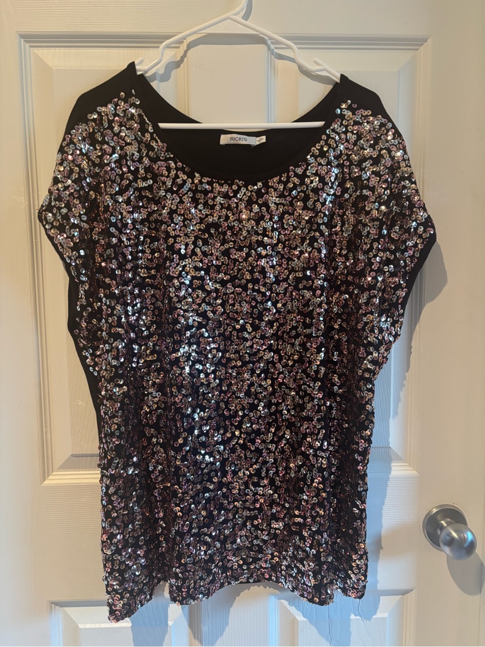 Ricki's Black Sequin Short Sleeve Tunic with Iridescent Accents